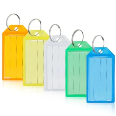 Afbeelding van Romon 20 stuks sleutelhangers beschrijfbaar Van robuust kunststof etiketteringsetiketten met splitring en venster 5 kleuren