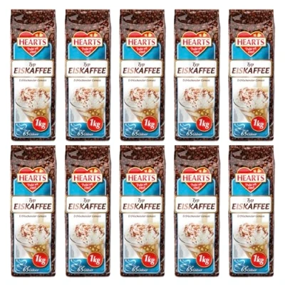 Afbeelding van HEARTS IJskoffiepoeder 10 x 1 kg voordeelverpakking, ca. 65 glazen/zak oploskoffie, ijskoffie als zomerdrank, cafeïne en oplosbaar