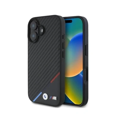 Afbeelding van BMW Backcase hoesje geschikt voor iPhone 16 Plus Effen Zwart Kunstleer