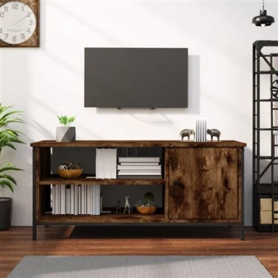 Afbeelding van Tv meubel 100x40x45 cm bewerkt hout gerookt eikenkleurig