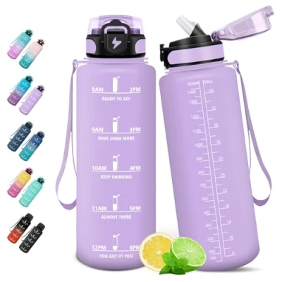 Afbeelding van HoneyHolly waterfles, 1,5 liter, rietpatroon, voor school, fitnessstudio, camping, fietsen, yoga
