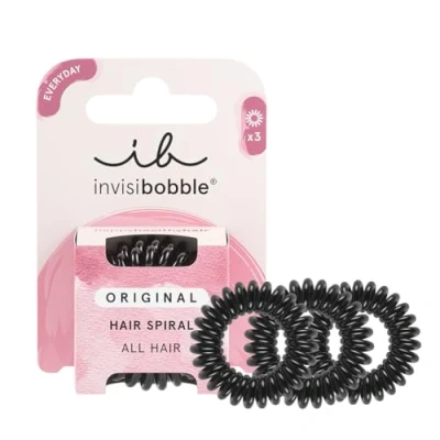 Image de Invisibobble Lot de 3 élastiques à cheveux spiralés noirs True Black Original x3 Élastique anti casse Cordon téléphonique Élastiques pour femme