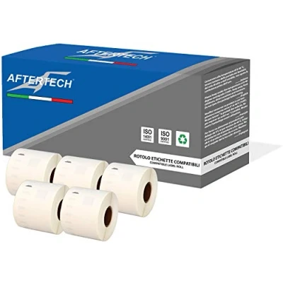 Afbeelding van Aftertech 5 x 99015 54 70 mm plakband rollen compatibel (320 etiketten/rol = 1600 totaal) voor Dymo LabelWriter Seiko SLP labelprinter S0722440