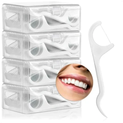 Afbeelding van COM FOUR® 200 x flossticks flosshouder interdentale sticks met floss en tandenstokers in de dispenser tandverzorging ongewaxte flossen (200 stokjes)