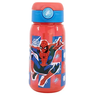 Afbeelding van Stor Kunststof drinkfles voor kinderen, 510 ml, met deksel en rietje Spider Man