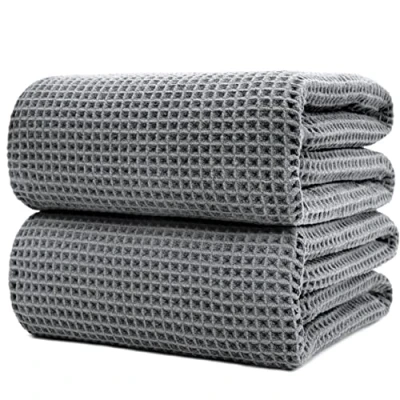 Afbeelding van Microvezel badhanddoek pluisvrij &amp; sneldrogend wafelstructuur zeer groot grijs 89 x 178 cm 2 stuks