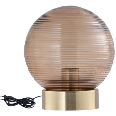 Afbeelding van PTMD Korrin Brown embossed rib glass table lamp ball S