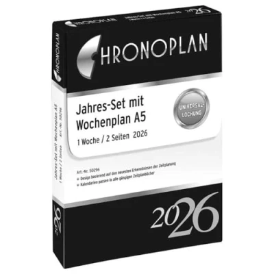 Afbeelding van Chronoplan 50296 calendrier 2026 (ensemble annuel A5 (148 x 210 mm), de rechange, pour planificateur hebdomadaire détaillé, 1 semaine sur 2 pages, avec perforation universelle, blanc