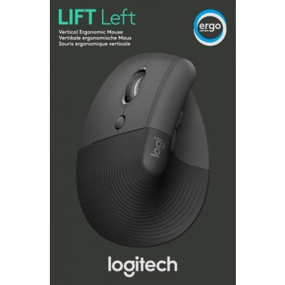 Afbeelding van Logitech Mouse LIFT, Verticaal, Draadloos, Bout, Bluetooth, grafiet Optisch, 4000 dpi, 6 knoppen, Links, Detailhandel