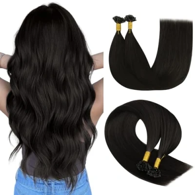 Afbeelding van YoungSee Haarverlenging van echt haar, keratine, donkerbruin, 55 cm, U tip, extensions, voor lang 50 strengen/50 g