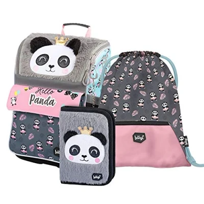 Afbeelding van schooltas voor jongens en meisjes, 3 delige set Zippy vanaf 1e klas basisschool rugzak met borstband ergonomische schoolrugzak, Panda Nieuw, Schooltassenset