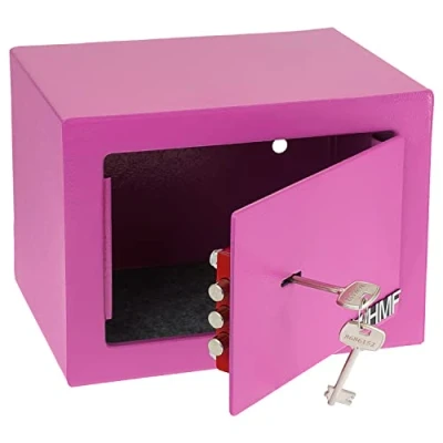 Afbeelding van HMF 49216 15 Kleine kluis met sleutel, meubelkluis, 23 x 17 cm, roze