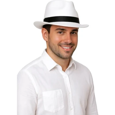 Afbeelding van Witte trilby hoed/gleufhoed Gangster/Maffia carnaval thema verkleedkleding voor volwassenen