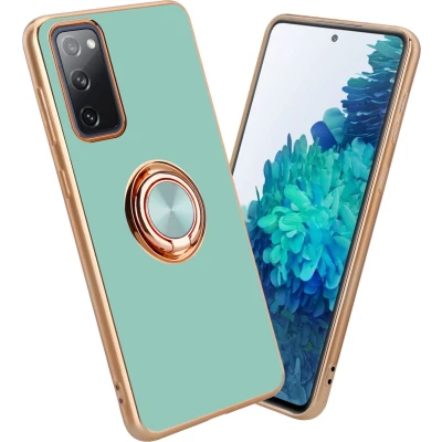Afbeelding van Cadorabo Hoesje geschikt voor Samsung Galaxy S20 FE in Glossy Turquoise Goud met ring Beschermhoes van flexibel TPU silicone Case Cover camerabescherming en magnetische autohouder