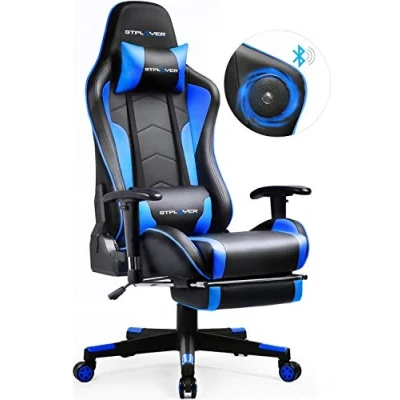 Afbeelding van GTPLAYER Gamingstoel met voetsteunen, bluetooth, luidspreker, muziekstoel, ergonomische computerstoel, bureaustoel, blauw