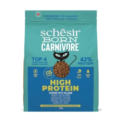 Afbeelding van Voordeelverpakking: 4x 255g Schesir Born Carnivore High Protein Haring met Zalm droogvoer voor katten