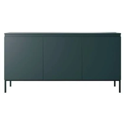 Afbeelding van Selsey Commode, kast met 3 deuren, 77 x 150 cm, goudkleurige poten, opbergkast voor slaapkamer, donkergroen, Bemmi