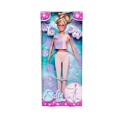 Afbeelding van Steffi Love Hula Hoop draagt een sportieve outfit met hoelahoep en mechanische functie Modepop 29 cm