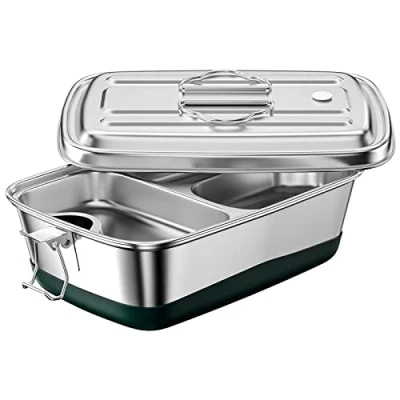 Afbeelding van Uootach bento box van roestvrij staal, 2000 ml, lekvrij, met vak, draagbare lunchbox, duurzaam en milieuvriendelijk, box, geschikt voor kinderen volwassenen