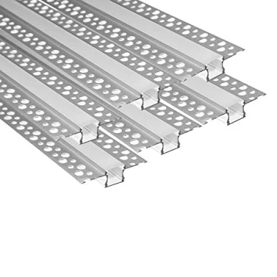 Afbeelding van Besseto 6 stuks 1 m aluminium led profiel zonder vlekken voor gipsplaten met melkachtige diffuser en eindkappen