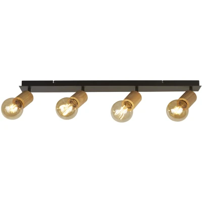 Afbeelding van Spinny plafondspot, 4 lamps, rubberhout, 90 cm lang, E27