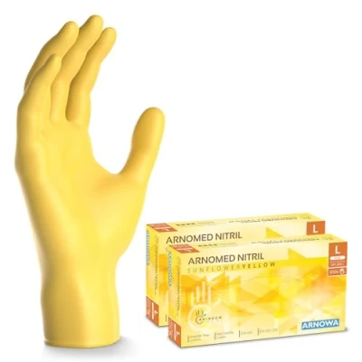 Afbeelding van ARNOMED Gele wegwerphandschoenen, nitril handschoenen, maat L, wegwerphandschoen 200 stuks (2 dozen), poedervrij en latexvrij, wegwerphandschoenen in XS, S, M &amp; L