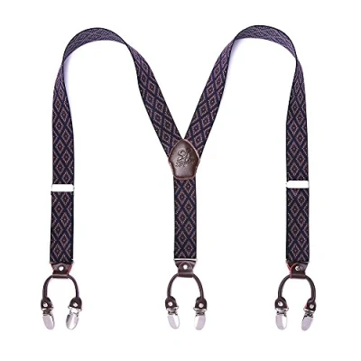 Afbeelding van KANGDAI Bretellen voor heren, breed, 6 clips, Y achterkant, elastische en duurzame verstelbare ophangingen, sterke metalen clips