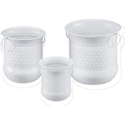 Afbeelding van Relaxdays bloempot 3 stuks bloembak antiek plantenbak ijzer plantenpot rond C