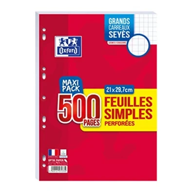 Afbeelding van OXFORD Seyes 500 pagina&#039;s, geperforeerd, A4 (21 x 29,7 cm), 90 g, grote ruiten, Seyes, maxi verpakking