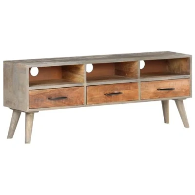 Afbeelding van Tv meubel 130x35x51 cm massief ruw mangohout grijs