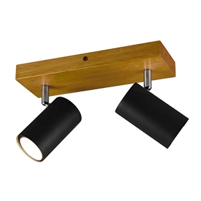 Afbeelding van Trio Leuchten Marley 2 Spot Mat zwart Houtkleurige basis