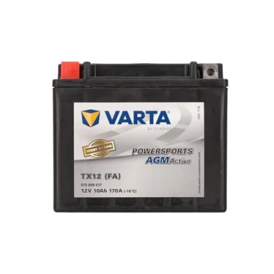 Image de VARTA Batterie moto 10 Ah / 170 A Powersports Active AGM longue durée de vie, préchargée, sans entretien, adaptée aux motos, scooters, quads, jet skis et motoneiges, noire