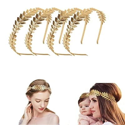 Afbeelding van Pezzi Set van 4 gouden hoofdbanden voor bruid, Romeinse godin, lauwerkrans, haarsieraden dames, bruiloft, feest, dansfeest, modeshow