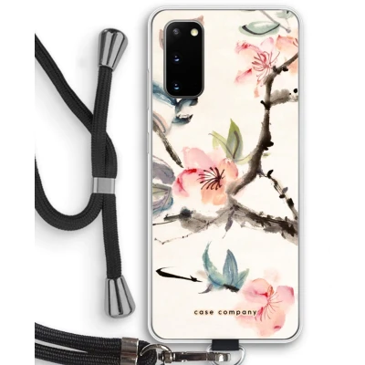 Afbeelding van Case Company® hoesje met Koord geschikt voor Samsung Galaxy S20 Japanse bloemen Telefoonhoesje Zwart Bescherming aan alle Kanten en Over de Schermrand