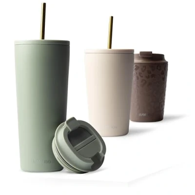 Afbeelding van Mameido Thermosbeker met rietje, 700 ml, waterdichte koffiethermos, van roestvrij staal, BPA vrije thermobeker, koffiebruin (Desert Sage, 0,7 l)