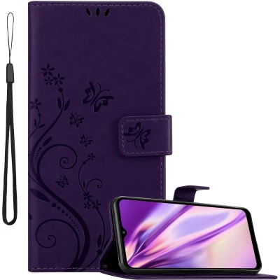Afbeelding van Cadorabo Hoesje geschikt voor Samsung Galaxy A32 5G in BLOEMEN DONKER PAARS Beschermhoes bloemmotief met magnetische sluiting, standfunctie en kaartsleuven Book Case Cover Etui