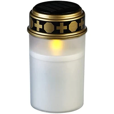 Afbeelding van PEARL Graflantaarn op zonne energie: led grafkaars energie met flikkerend licht en batterij, 12,5 cm, wit (led graflantaarn, graflamp voor lantaarn, verlichting)
