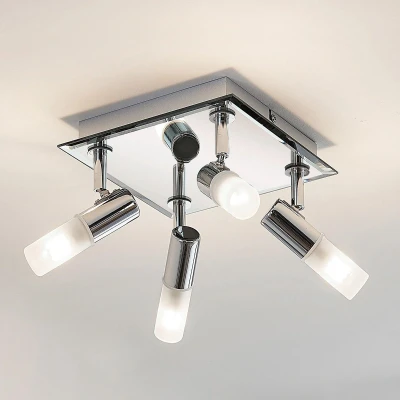 Afbeelding van Lindby Plafondlamp badkamer 4lichts metaal, glas H: 11 cm G9 chroom, wit