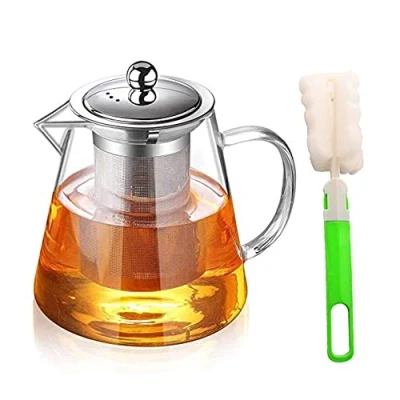 Afbeelding van theepot van glas, met zeefinzet, borosilicaatglas, zeef, heldere voor verlies en stroming, vaatwasmachinebestedig, 1300 ml