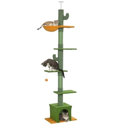 Afbeelding van PawHut Katzenbaum Spanplatte, Polyester 55L x 34B 230 275H cm Grün