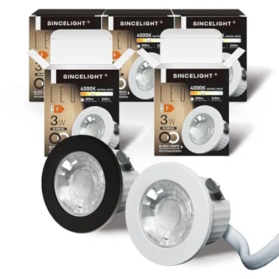 Afbeelding van SINCELIGHT Mini inbouwspot, 3 W, kleine led downlight voor gat van 35 40 mm, ring wit/zwart, vervangbaar, neutraal wit 4000 K, vervanging MR11, waterdicht IP65 plafond/kast/vitrine, 5 stuks