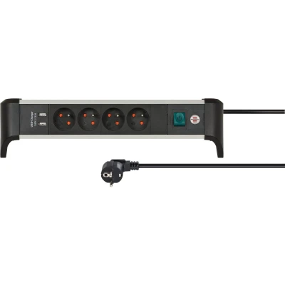 Afbeelding van Brennenstuhl Alu Office Line stekkerdoos 4 voudig penaarde met USB (stekkerblok voor op het bureau 1,8 m kabel en schakelaar, Made in Germany)
