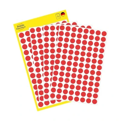 Afbeelding van Avery 32 301 zelfklevende etiketten, rood, diameter 8 mm, 560 70 stuks