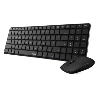 Afbeelding van Rapoo 9300M Wireless Toetsenbord Muis Set Deskset 1300 DPI Sensor 12 Maanden Batterijduur Compact BE Layout AZERTY PC &amp; Mac Zwart