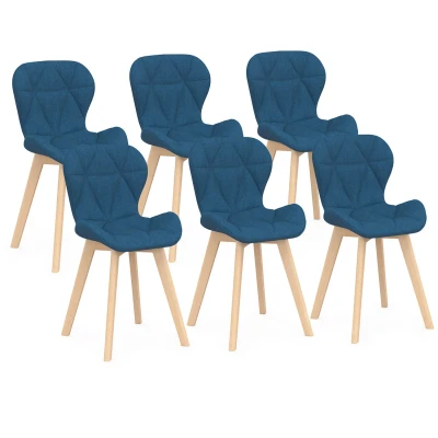 Afbeelding van Set van 6 ROBINE eetkamerstoelen in eendenblauwe stof