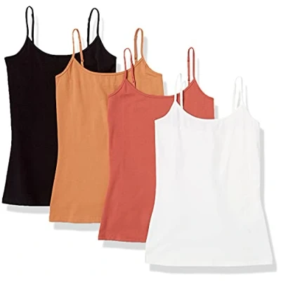 Image de Amazon Essentials Caraco Coupe Cintrée Women&#039;s, Pack of 4, Blanc/Caramel/Terracota, L
