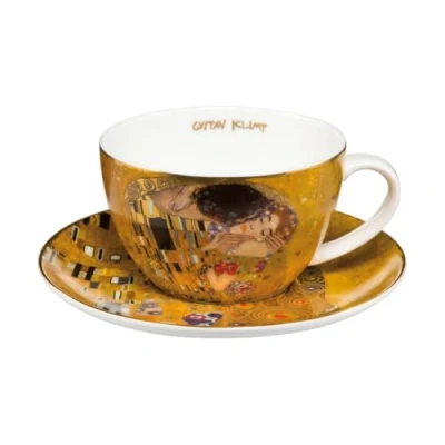 Afbeelding van Goebel Gustav Klimt Kop en schotel De Kus Porselein 15cm 250ml met echt goud