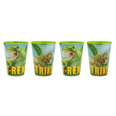 Afbeelding van Set van 4 kinderbekers 260 ml naar keuze: Cars, Paw Patrol, Avengers, Blaze, BPA vrij plastic glas, cadeau voor jongens (Dino Rex)