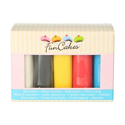 Afbeelding van FunCakes Suikerpasta Multipack eenvoudig te gebruiken, flexibel, perfect voor het versieren van taarten, halal koosjer, glutenvrij, wit/geel/blauw/rood/zwart, 520 g FC97025