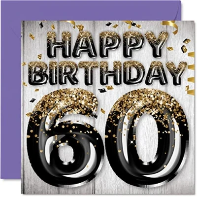 Afbeelding van Verjaardagskaart voor mannen Zwarte en gouden glitterballonnen Verjaardagskaarten van 60 jaar, papa, opa, oom, 145 mm x mm, kaarten